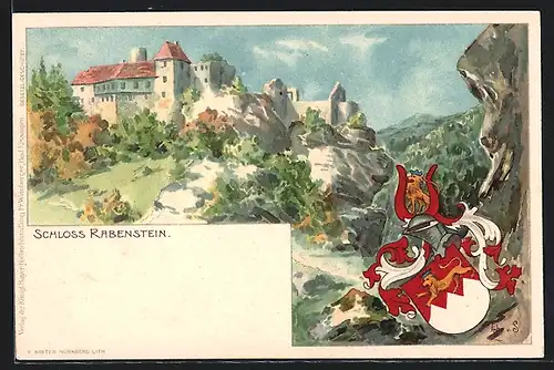 Lithographie Rabenstein, Schloss Rabenstein, Wappen