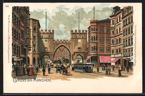 Lithographie München, Motiv vom Karlsthor