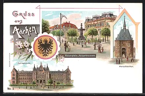 Lithographie Aachen, Marschierthot, Kaiserplatz