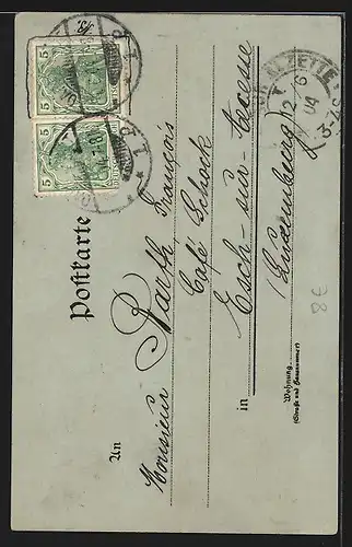 Lithographie Darmstadt, Luisenplatz, Polytechnikum, Thurm auf der Ludwigshöhe