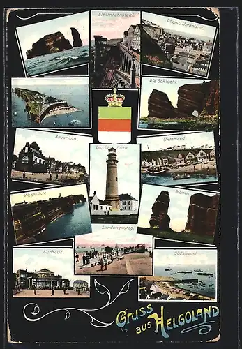 AK Helgoland, Leuchtturm, Aquarium, Kurhaus, Fahrstuhl