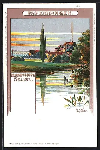 Lithographie Bad Kissingen, Abendstimmung an der Oberen Saline