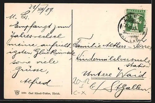 AK Zürich, Sylversternach 1909 1910, Ortsansicht mit Brücke