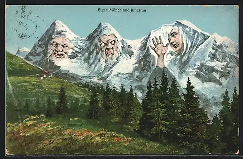 Künstler-AK Eiger, Mönch und Jungfrau, Berggesichter