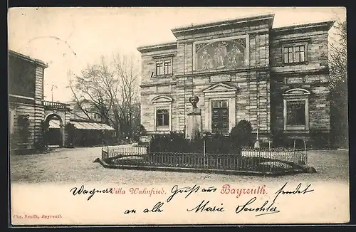 AK Bayreuth, Villa Wahnfried mit Büste Ludwig II.