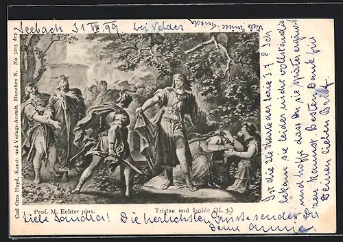 Künstler-AK Bayreuth, Szene aus Tristan und Isolde, II. 3