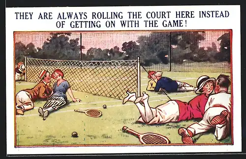 AK They are all rolling the Court here, Liebespaare liegen auf dem Tennisplatz
