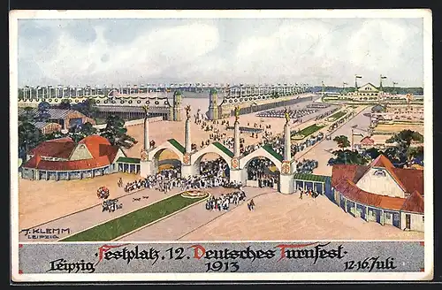 Künstler-AK Leipzig, 12. Deutsches Turnfest, 12.-16. Juli 1913, Festplatz