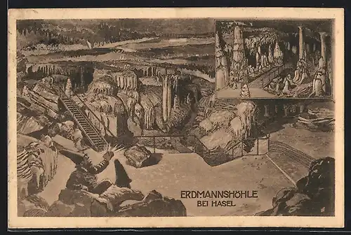 Künstler-AK Hasel, Zwerg in der Erdmannshöhle