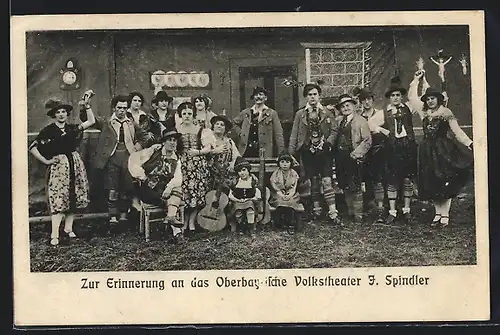 AK Erinnerung an das Oberbayrische Volkstheater I. Spindler in Trachten