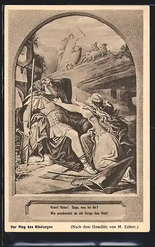 Künstler-AK Der Ring des Nibelungen, Tochter stürmt zum verletzten Vater