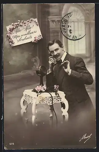 AK Feiner Herr mit Telefon