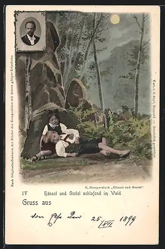 AK E. Humperdinck, Hänsel und Gretel schlafend im Wald