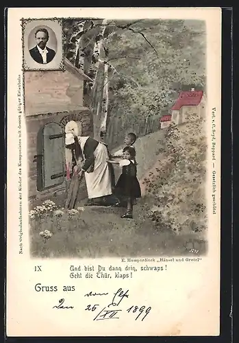 AK E. Humperdinck Hänsel und Gretel, Stossen die Hexe in den Ofen