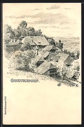 Künstler-AK Gurtendorf, Teilansicht