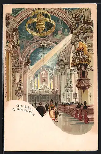 Lithographie Einsiedeln, Innenansicht der Kirche