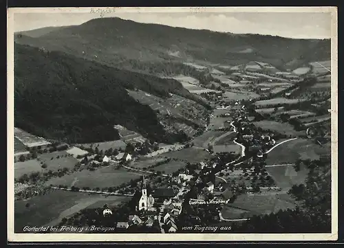 AK Glottertal bei Freiburg i. Breisgau, Gasthaus und Pension zum Hirschen, Fliegeraufnahme der Stadt