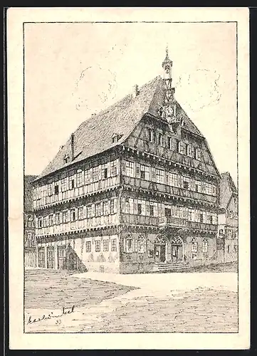 Künstler-AK Markgröningen, Partie am Rathaus