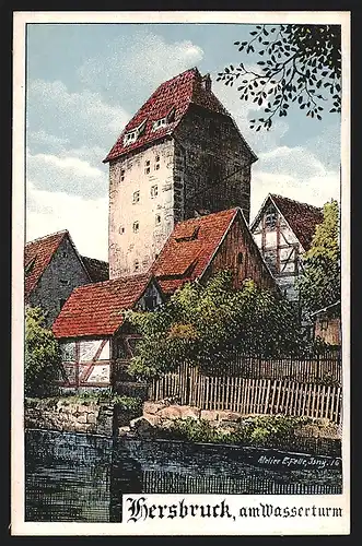 Künstler-AK Eugen Felle: Hersbruck, Partie am Wasserturm