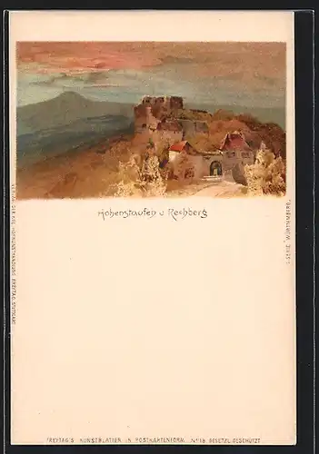 AK Göppingen, Ortsansicht mit Hohenstaufen und Rehberg