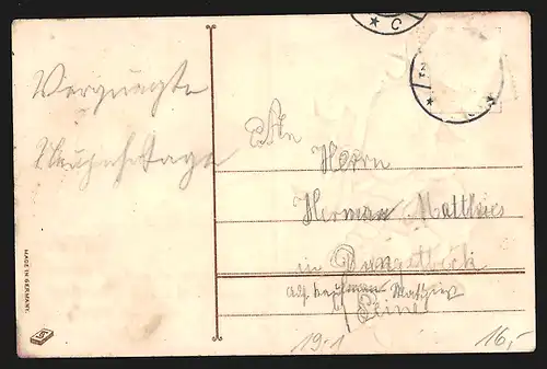 Lithographie Prosit Neujahr, Kind platzt durch Banknote