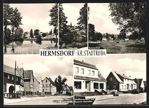 AK Hermsdorf, Sommerbad, Dorfteich, Ernst-Thälmann-Strasse
