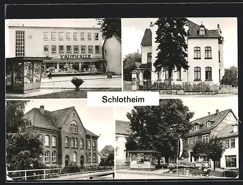 AK Schlotheim, Konsum-Kaufhaus, Landambulatorium, Theodor-Neubauer-Schule, Markt mit Apotheke