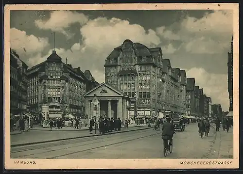 AK Hamburg, Ladengeschäfte und Passanten in der Mönckebergstrasse