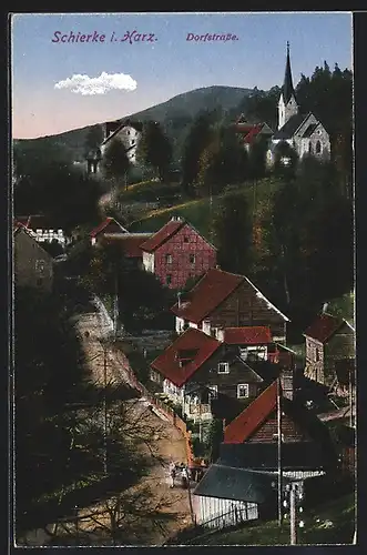 AK Schierke i. Harz, Dorfstrasse mit Kirche