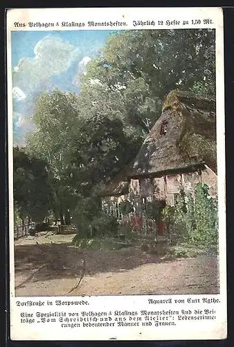 Künstler-AK Worpsweder Künstlerkolonie sign.Curt Agthe: Worpswede, Dorfstrasse