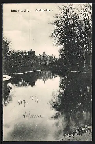 AK Bruck a. d. L., Schloss-Idylle mit Teich