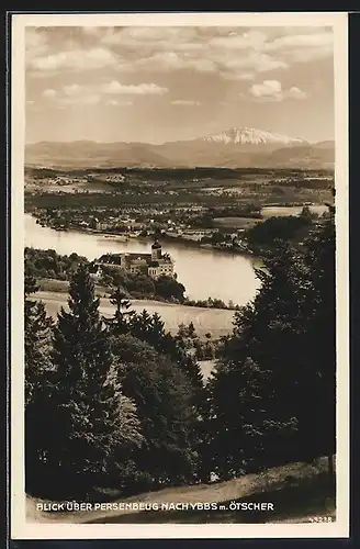 AK Persenbeug, Blick über den Ort nach Ybbs mit Ötscher
