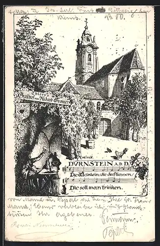 Künstler-AK Ulf Seidl: Thiery`s Gasthof zum Richard Löwenherz in Dürnstein