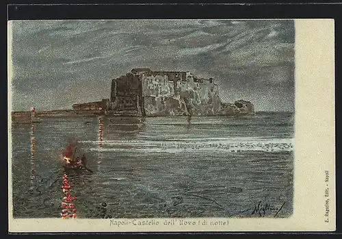 Künstler-AK Napoli, Castello dell' Uovo, die notte