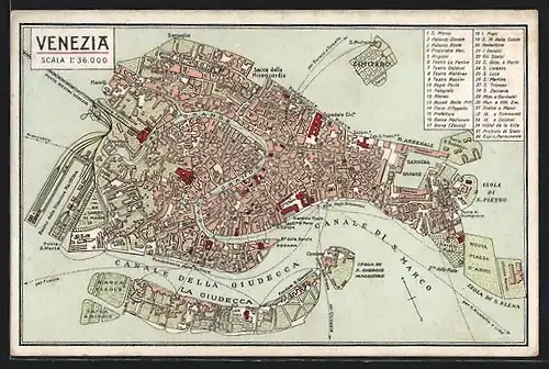 AK Venezia, Karte Scala 1:36.000 mit Canale della Giudecca