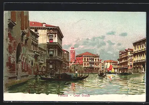 Künstler-AK Venezia, Canal Grande, Gondeln auf den Kanälen