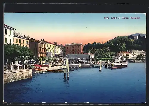 AK Bellagio, Lago di Como, Dampfer am Hafen