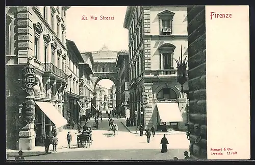 AK Firenze, La Via Strozzi, Pferdekutsche