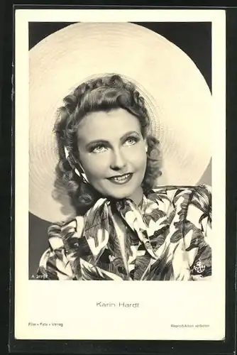 AK Schauspielerin Karin Hardt mit breitkrempigem Strohhut