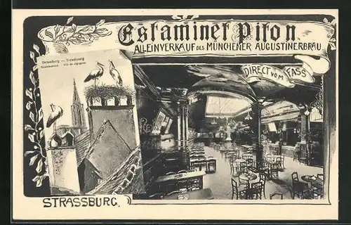 AK Strassburg, Gasthaus Estaminet Piton, Innenansicht