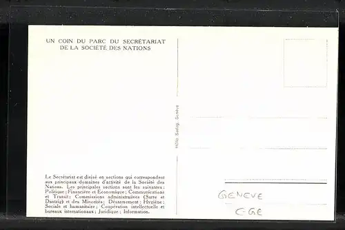 AK Geneve, Un Coin du Parc du Secretariat de la Societe des Nations