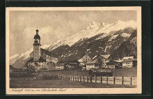 AK Neustift im Stubaital, Ortsansicht mit Kirche