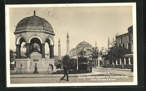 AK Istanbul, Sultan Ahmet cesmesi ve Ayasofia Camii, Fontaine Sultan Ahmed à Ste. Sophie