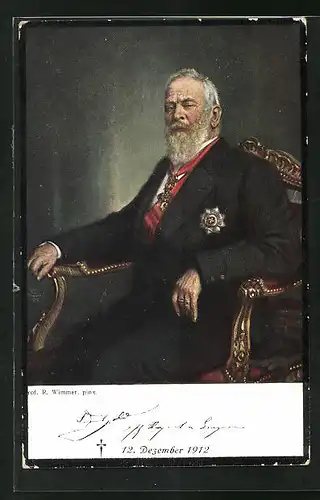 AK Prinzregent Luitpold mit Orden in einem Sessel sitzend, gestorben 12. Dezember 1912
