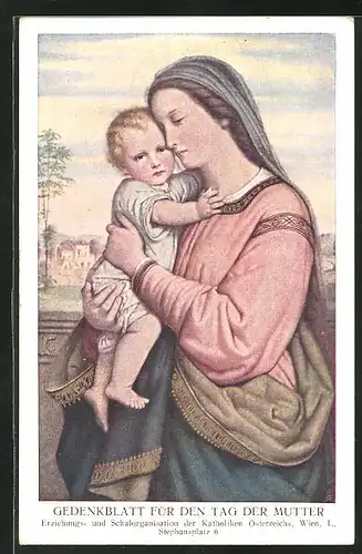 AK Gedenkblatt für den Tag der Mutter, Erziehungs- und Schulorganisation der Katholiken Österreichs