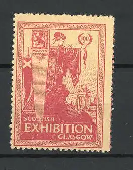Reklamemarke Glasgow, Scottish Exhibition 1911, Göttin blickt auf den Ort