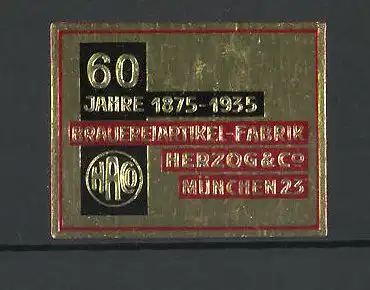 Reklamemarke Brauereiartikel-Fabrik Herzog & Co., 60 jähr. Jubiläum 1875-1935, Firmenlogo