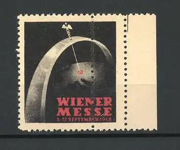 Reklamemarke Wien, Messe 1948, Hermesstab und Erdkugel