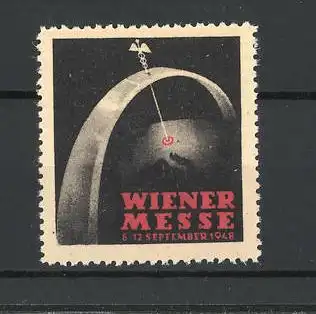 Reklamemarke Wien, Messe 1948, Hermesstab und Erdkugel