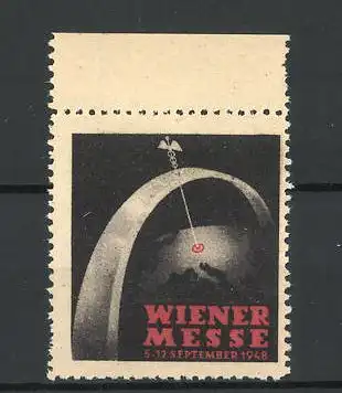 Reklamemarke Wien, Messe 1948, Hermesstab und Erdkugel